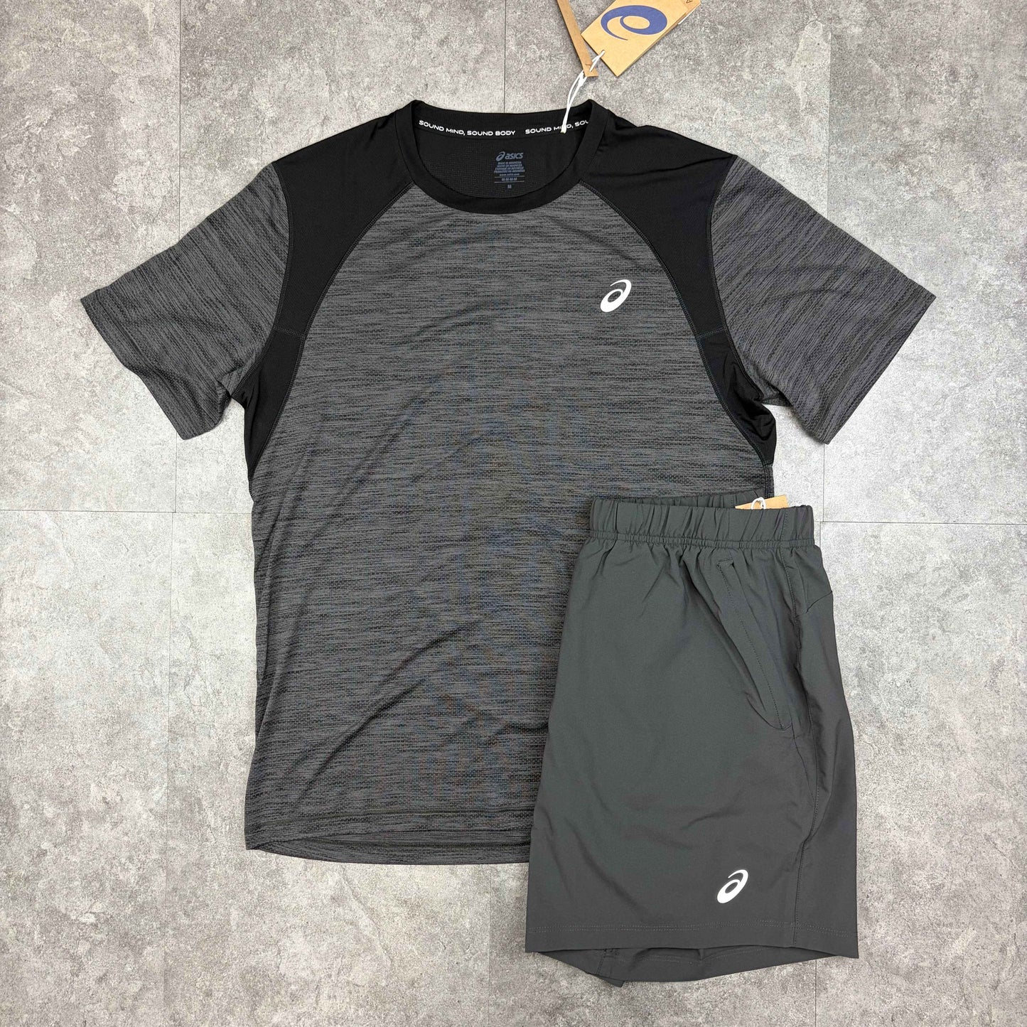 Asics Road T-Shirt/Shorts Set Black/Grey