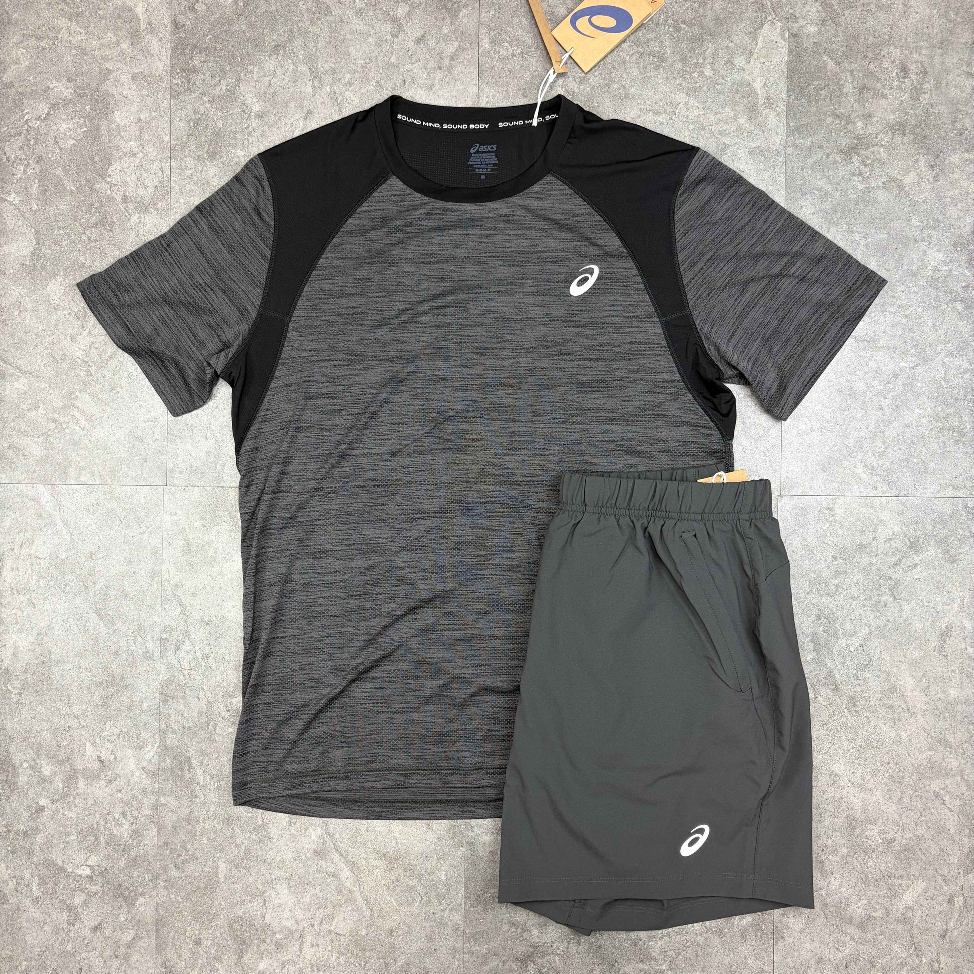 Asics Road T-Shirt/Shorts Set Black/Grey