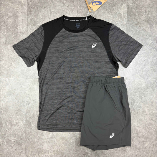 Asics Road T-Shirt/Shorts Set Black/Grey