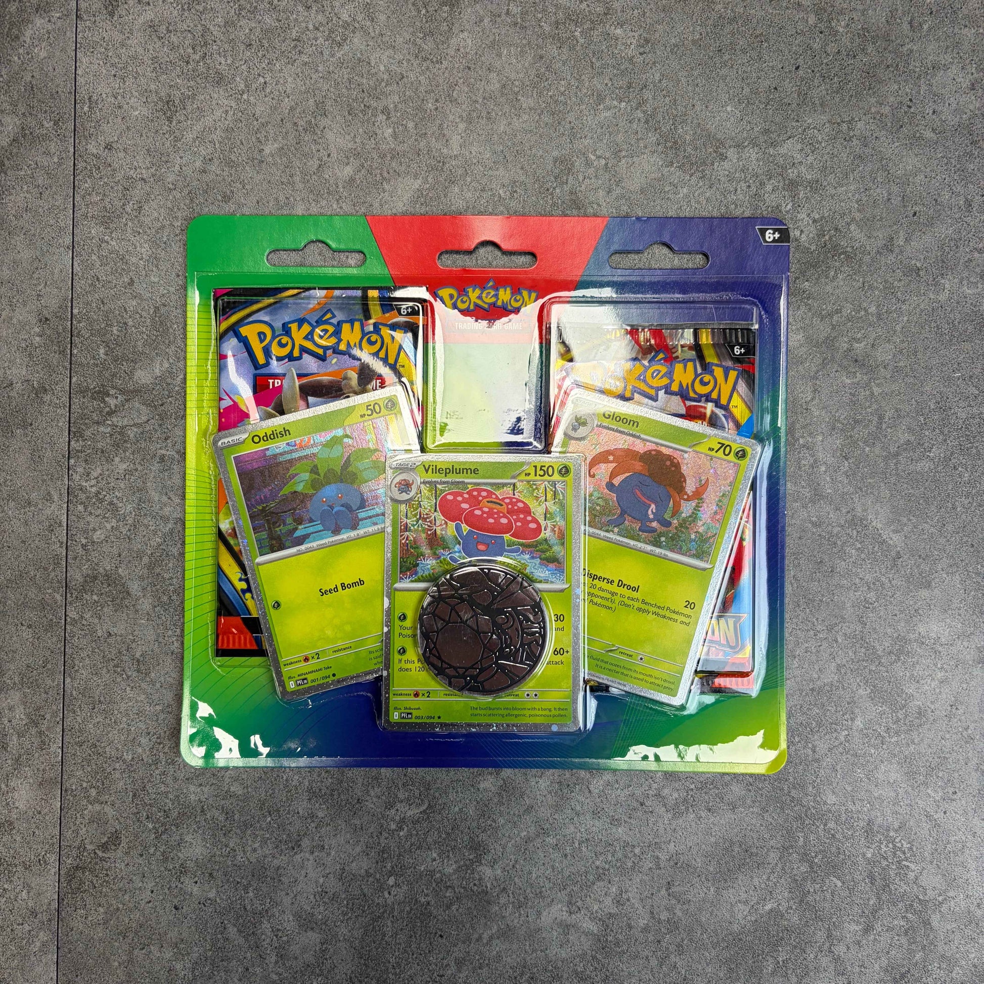Pokémon Oddish, Gloom & Vileplume Cards with 2 Booster Packs & Coin